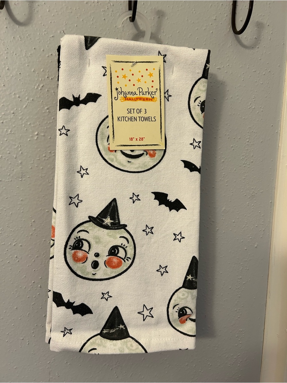 Joanna Parker Luna Kitchen Towel Set of 3- White & Black Halloween Moon Print